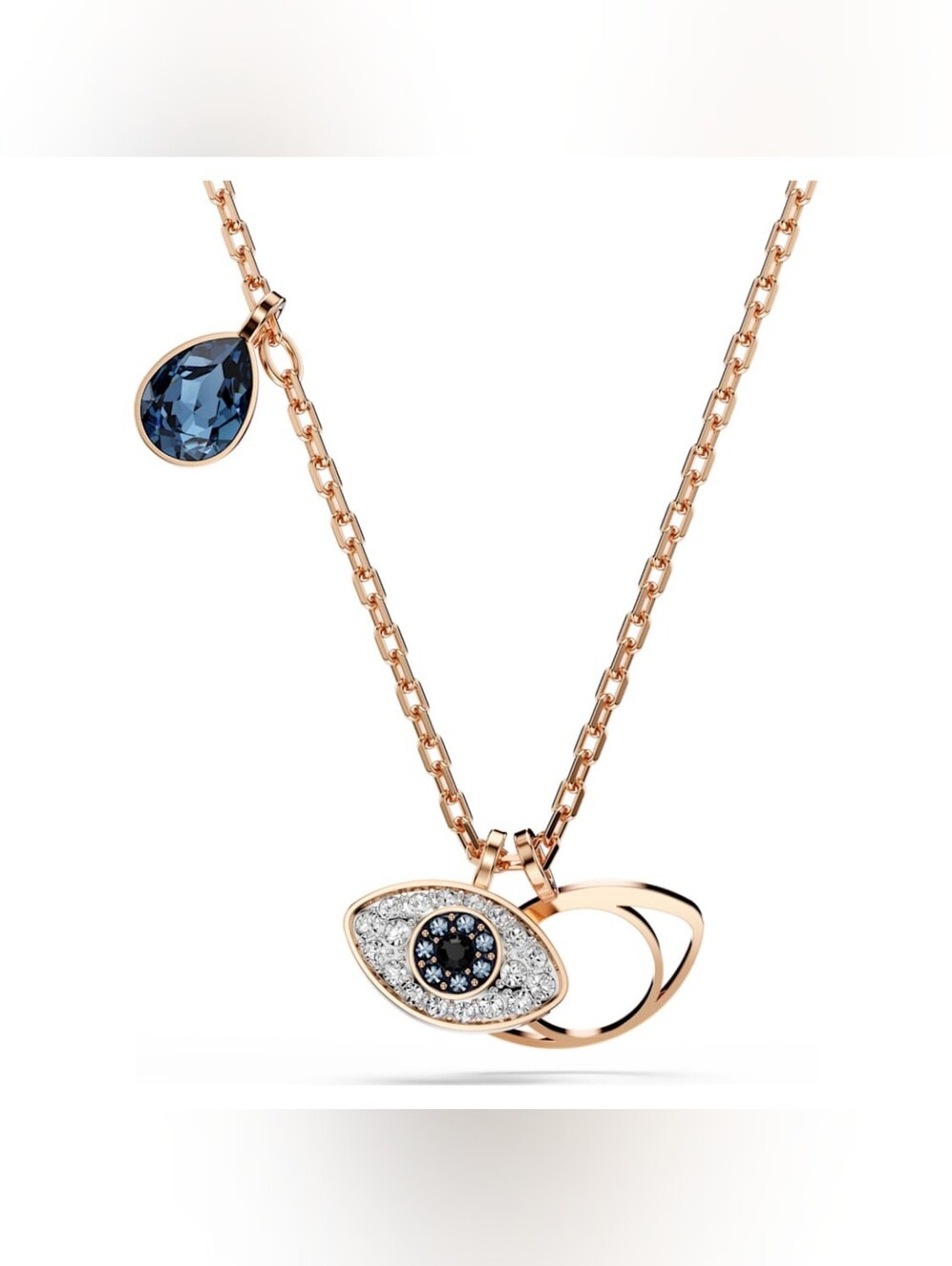 Swarovski Symbolica Evil Eye Pendant Necklace Rose Gold Tone, Blue Crystal Pavé